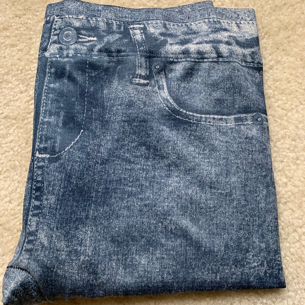 Blue Lightly Distressed Printed Jeggings